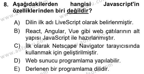 Web Arayüz Programlama Dersi 2022 - 2023 Yılı (Final) Dönem Sonu Sınavı 8. Soru