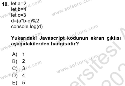 Web Arayüz Programlama Dersi 2022 - 2023 Yılı Yaz Okulu Sınavı 10. Soru