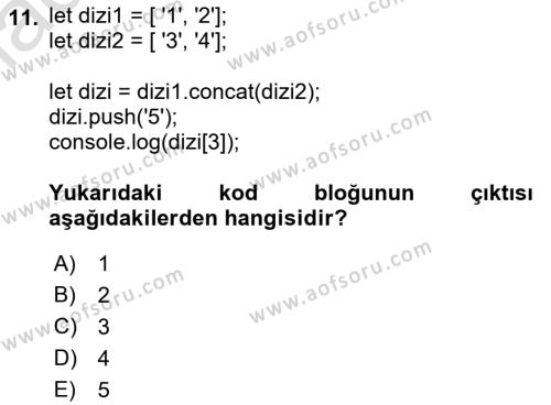 Web Arayüz Programlama Dersi 2022 - 2023 Yılı Yaz Okulu Sınavı 11. Soru