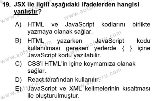 Web Arayüz Programlama Dersi 2022 - 2023 Yılı Yaz Okulu Sınavı 19. Soru