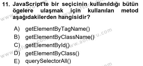 Web Arayüz Programlama Dersi 2023 - 2024 Yılı (Final) Dönem Sonu Sınavı 11. Soru