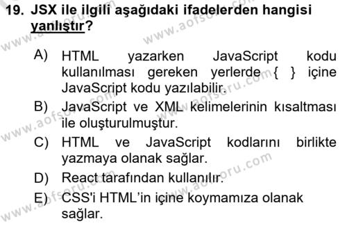Web Arayüz Programlama Dersi 2023 - 2024 Yılı (Final) Dönem Sonu Sınavı 19. Soru