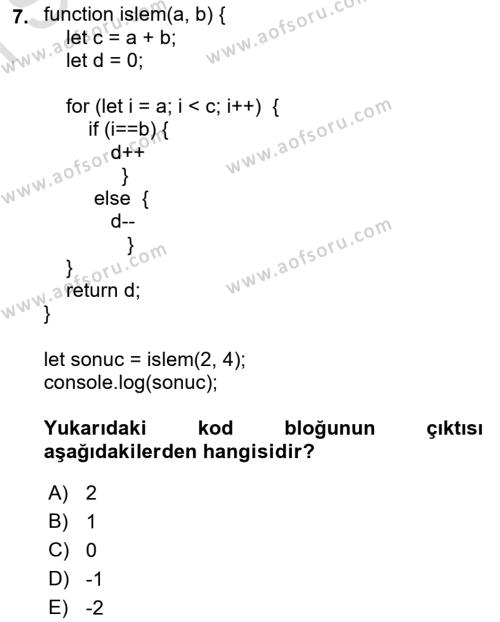 Web Arayüz Programlama Dersi 2023 - 2024 Yılı (Final) Dönem Sonu Sınavı 7. Soru