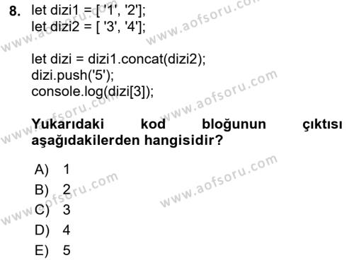 Web Arayüz Programlama Dersi 2023 - 2024 Yılı (Final) Dönem Sonu Sınavı 8. Soru