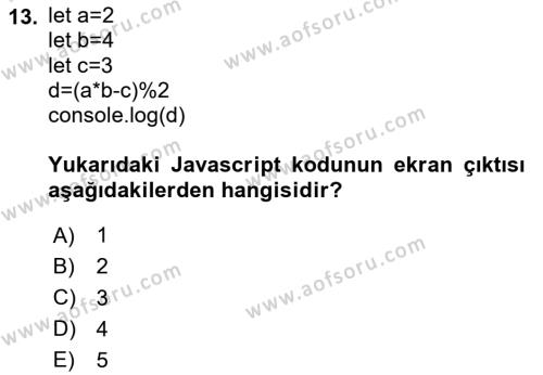 Web Arayüz Programlama Dersi 2023 - 2024 Yılı Yaz Okulu Sınavı 13. Soru