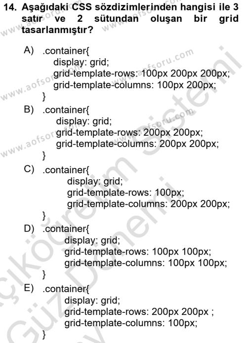 Web Arayüz Programlama Dersi 2024 - 2025 Yılı (Vize) Ara Sınavı 14. Soru
