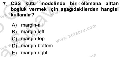 Web Arayüz Programlama Dersi 2024 - 2025 Yılı (Vize) Ara Sınavı 7. Soru