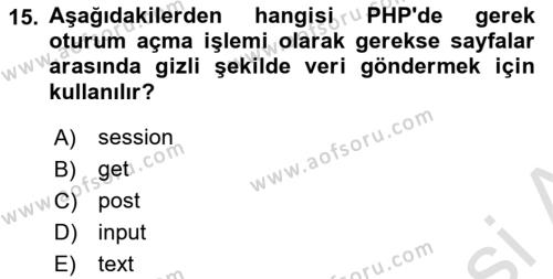 Web Sunucu Programlama Dersi 2022 - 2023 Yılı Yaz Okulu Sınavı 15. Soru