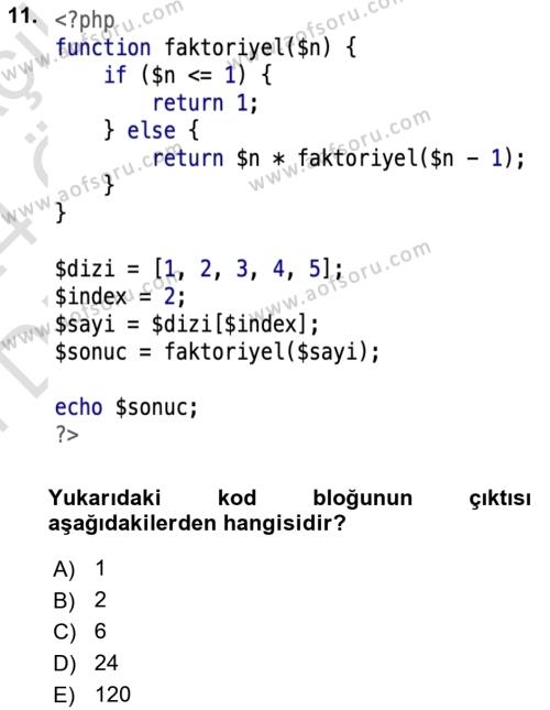 Web Sunucu Programlama Dersi 2023 - 2024 Yılı (Final) Dönem Sonu Sınavı 11. Soru