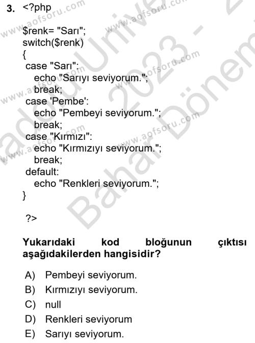 Web Sunucu Programlama Dersi 2023 - 2024 Yılı (Final) Dönem Sonu Sınavı 3. Soru