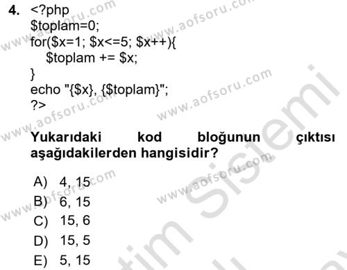 Web Sunucu Programlama Dersi 2023 - 2024 Yılı (Final) Dönem Sonu Sınavı 4. Soru