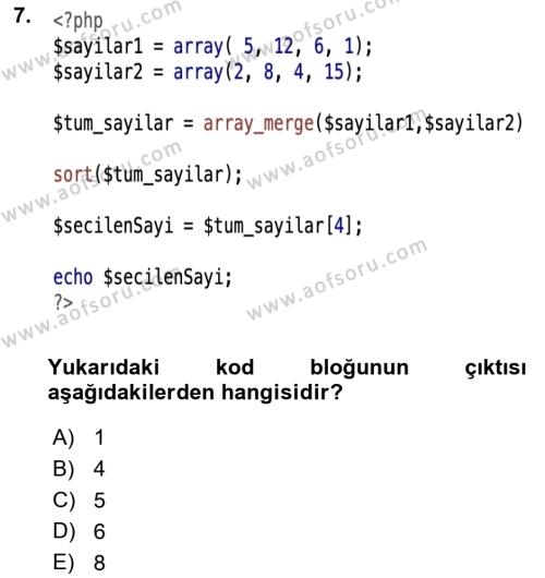 Web Sunucu Programlama Dersi 2023 - 2024 Yılı (Final) Dönem Sonu Sınavı 7. Soru