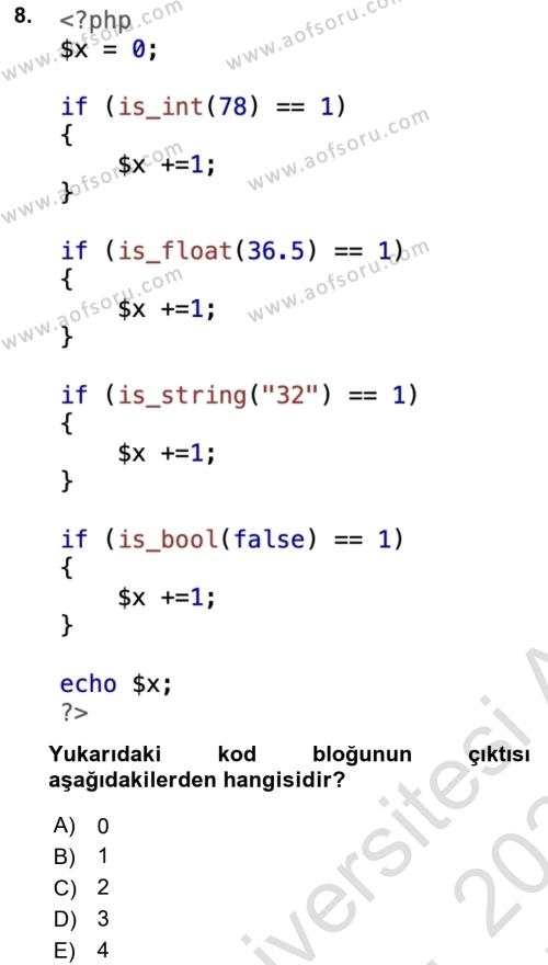 Web Sunucu Programlama Dersi 2023 - 2024 Yılı (Final) Dönem Sonu Sınavı 8. Soru