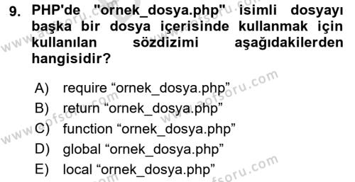 Web Sunucu Programlama Dersi 2023 - 2024 Yılı (Final) Dönem Sonu Sınavı 9. Soru