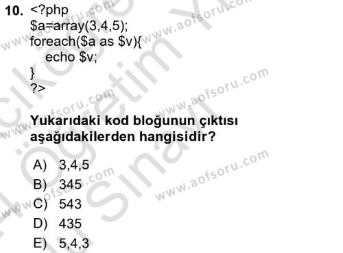 Web Sunucu Programlama Dersi 2023 - 2024 Yılı Yaz Okulu Sınavı 10. Soru