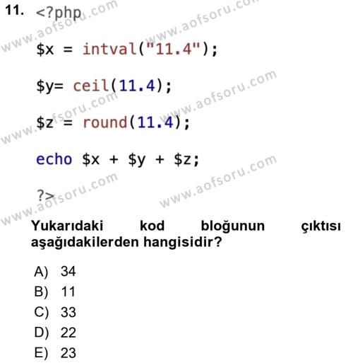 Web Sunucu Programlama Dersi 2023 - 2024 Yılı Yaz Okulu Sınavı 11. Soru