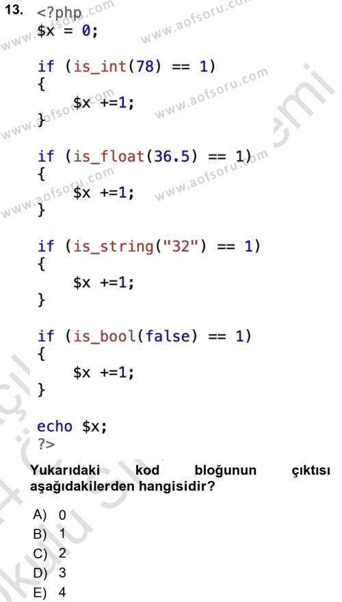Web Sunucu Programlama Dersi 2023 - 2024 Yılı Yaz Okulu Sınavı 13. Soru
