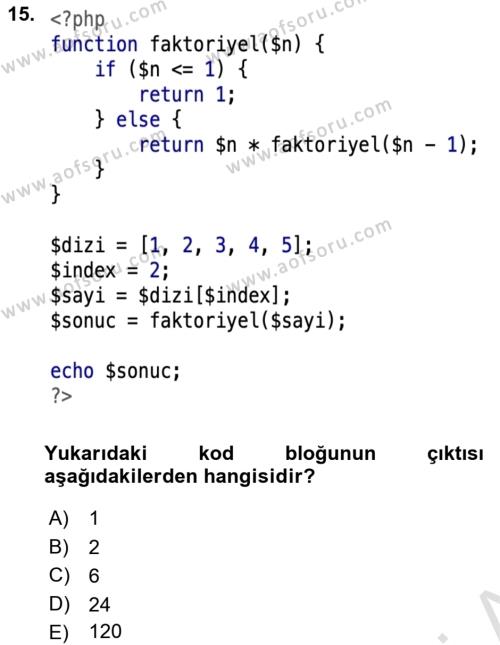 Web Sunucu Programlama Dersi 2023 - 2024 Yılı Yaz Okulu Sınavı 15. Soru