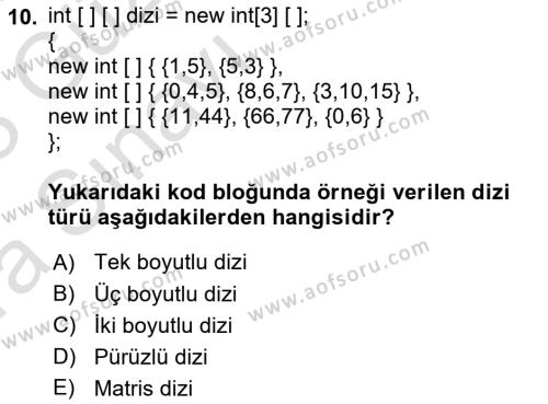 Veri Yapıları Dersi 2022 - 2023 Yılı (Vize) Ara Sınavı 10. Soru