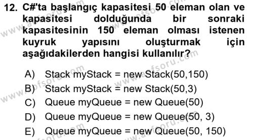 Veri Yapıları Dersi 2022 - 2023 Yılı (Vize) Ara Sınavı 12. Soru