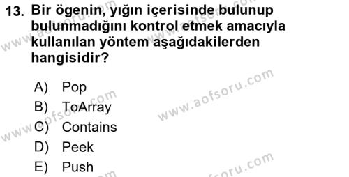 Veri Yapıları Dersi 2022 - 2023 Yılı (Vize) Ara Sınavı 13. Soru