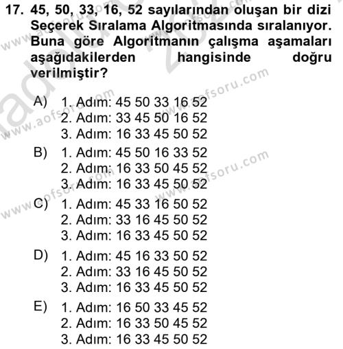 Veri Yapıları Dersi 2022 - 2023 Yılı (Vize) Ara Sınavı 17. Soru