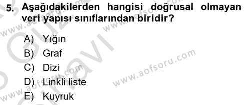 Veri Yapıları Dersi 2022 - 2023 Yılı (Vize) Ara Sınavı 5. Soru