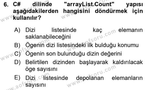 Veri Yapıları Dersi 2022 - 2023 Yılı (Vize) Ara Sınavı 6. Soru