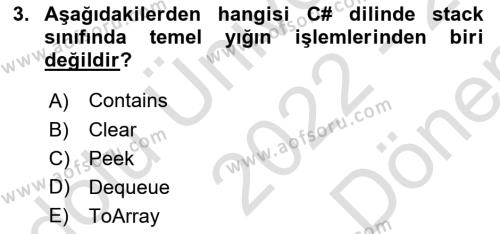 Veri Yapıları Dersi 2022 - 2023 Yılı (Final) Dönem Sonu Sınavı 3. Soru