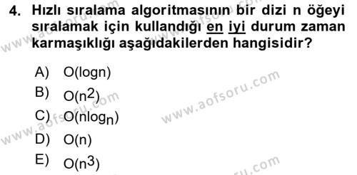 Veri Yapıları Dersi 2022 - 2023 Yılı (Final) Dönem Sonu Sınavı 4. Soru