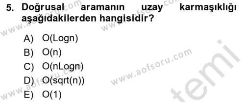 Veri Yapıları Dersi 2022 - 2023 Yılı (Final) Dönem Sonu Sınavı 5. Soru