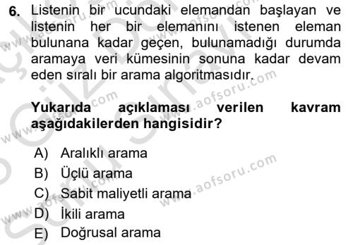 Veri Yapıları Dersi 2022 - 2023 Yılı (Final) Dönem Sonu Sınavı 6. Soru