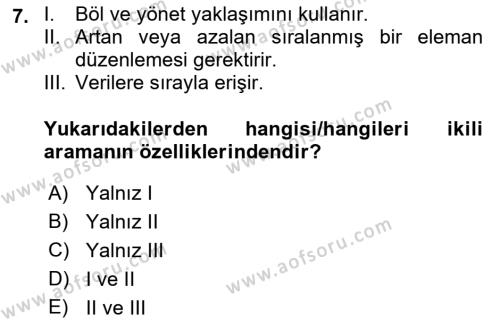 Veri Yapıları Dersi 2022 - 2023 Yılı (Final) Dönem Sonu Sınavı 7. Soru