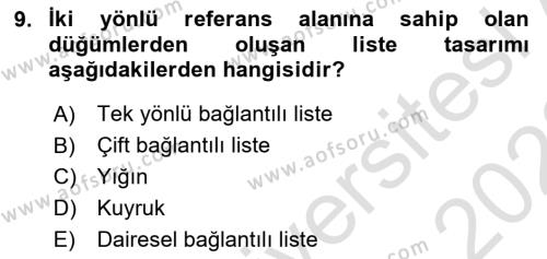 Veri Yapıları Dersi 2022 - 2023 Yılı (Final) Dönem Sonu Sınavı 9. Soru