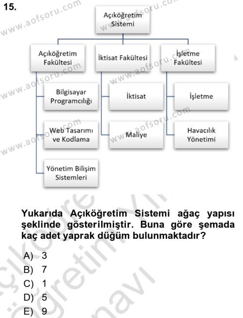 Veri Yapıları Dersi 2022 - 2023 Yılı Yaz Okulu Sınavı 15. Soru