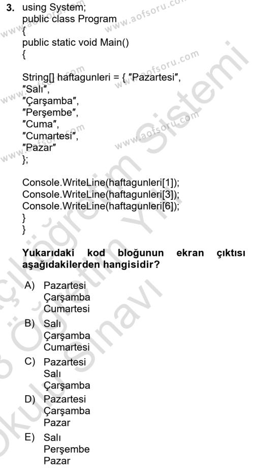 Veri Yapıları Dersi 2022 - 2023 Yılı Yaz Okulu Sınavı 3. Soru