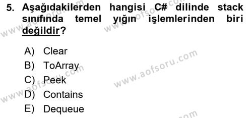 Veri Yapıları Dersi 2022 - 2023 Yılı Yaz Okulu Sınavı 5. Soru