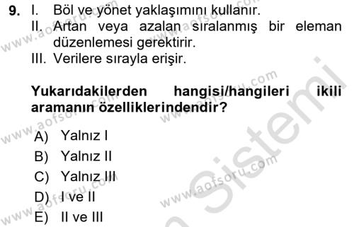 Veri Yapıları Dersi 2022 - 2023 Yılı Yaz Okulu Sınavı 9. Soru