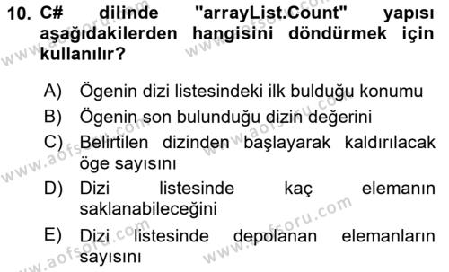 Veri Yapıları Dersi 2023 - 2024 Yılı (Vize) Ara Sınavı 10. Soru