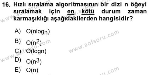 Veri Yapıları Dersi 2023 - 2024 Yılı (Vize) Ara Sınavı 16. Soru