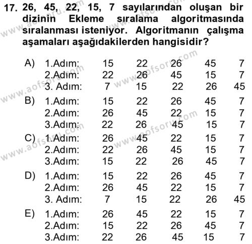 Veri Yapıları Dersi 2023 - 2024 Yılı (Vize) Ara Sınavı 17. Soru