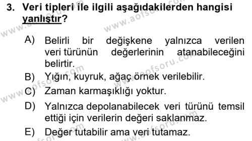 Veri Yapıları Dersi 2023 - 2024 Yılı (Vize) Ara Sınavı 3. Soru