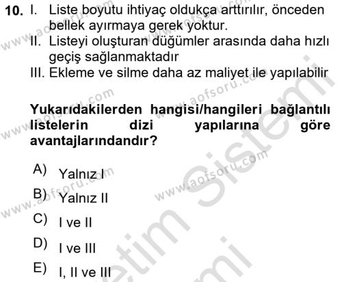 Veri Yapıları Dersi 2023 - 2024 Yılı (Final) Dönem Sonu Sınavı 10. Soru