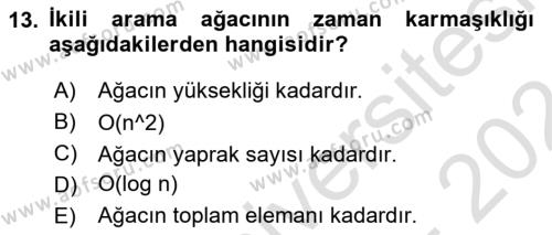 Veri Yapıları Dersi 2023 - 2024 Yılı (Final) Dönem Sonu Sınavı 13. Soru