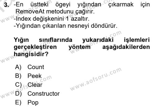 Veri Yapıları Dersi 2023 - 2024 Yılı (Final) Dönem Sonu Sınavı 3. Soru