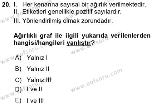 Veri Yapıları Dersi 2023 - 2024 Yılı Yaz Okulu Sınavı 20. Soru