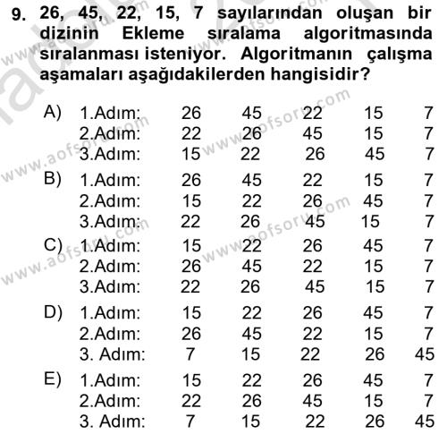 Veri Yapıları Dersi 2023 - 2024 Yılı Yaz Okulu Sınavı 9. Soru