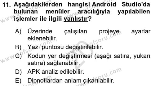 Mobil Uygulama Geliştirme Dersi 2022 - 2023 Yılı (Vize) Ara Sınavı 11. Soru