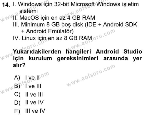 Mobil Uygulama Geliştirme Dersi 2022 - 2023 Yılı (Vize) Ara Sınavı 14. Soru