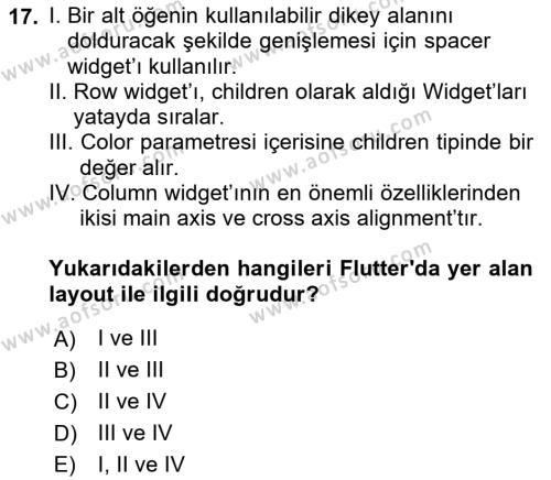 Mobil Uygulama Geliştirme Dersi 2022 - 2023 Yılı (Vize) Ara Sınavı 17. Soru